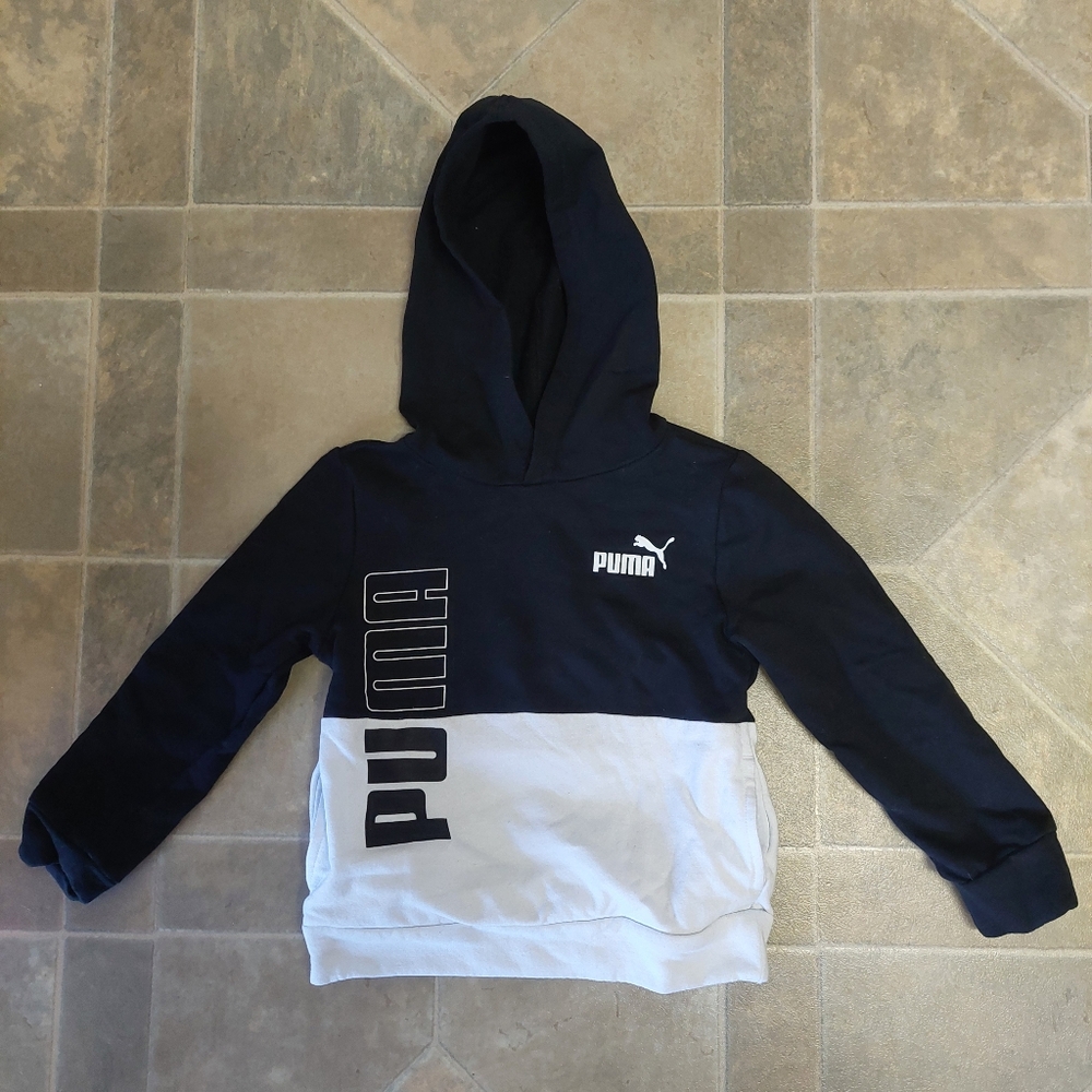 Puma Childrens Black White Pullover Hooded Sweater Pockets Size 4T